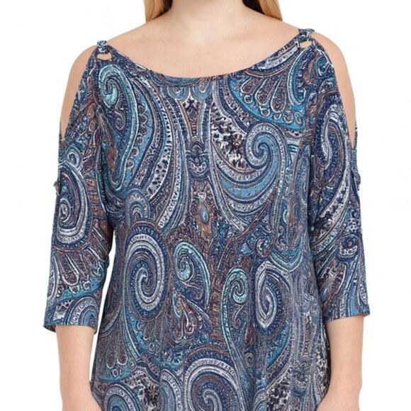 Cable & Gauge Tops - Cable & Gauge Women‎ Cold Shoulder Paisley Print 3/4 Sleeve Tunic Top Size L